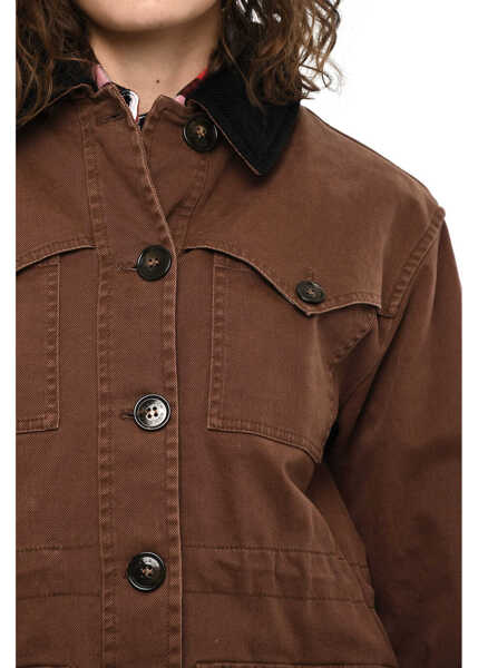 Jachete Woolrich Cotton Twill Utility Overshirt With Velvet Neck Brown Femei (BM 19376900) 3