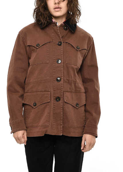Jachete Woolrich Cotton Twill Utility Overshirt With Velvet Neck Brown Femei (BM 19376900) 1