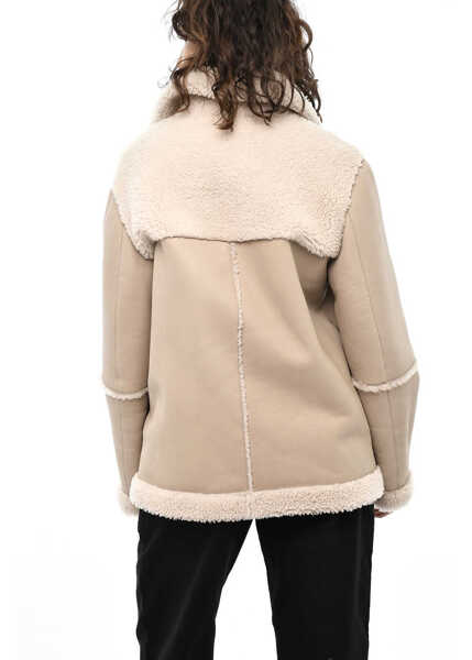 Geci biker Woolrich Leather Harmony Biker Jacket With Sherpa Details Beige Femei (BM 19376915) 2