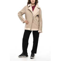 Geci biker Dama - Geci biker Woolrich Leather Harmony Biker Jacket With Sherpa Details Beige Femei (BM 19376915) - B-mall.ro