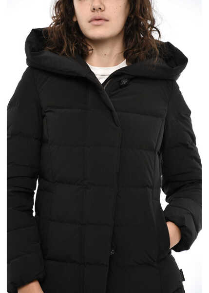 Geci de iarna Woolrich Solid Color Keystone Down Jacket With Fur On Hood Black Femei (BM 19376918) 3