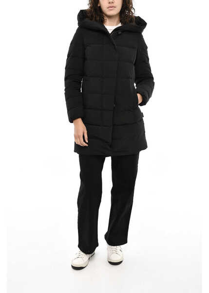 Geci de iarna Woolrich Solid Color Keystone Down Jacket With Fur On Hood Black Femei (BM 19376918) 4