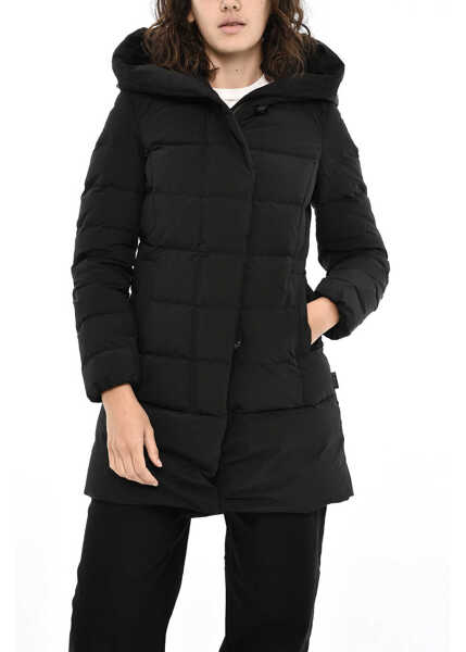 Geci de iarna Woolrich Solid Color Keystone Down Jacket With Fur On Hood Black Femei (BM 19376918) 1