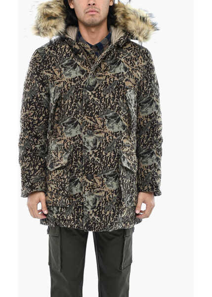 Geci de iarna Woolrich Aime Leon Dore Camouflage Jacquard Down Jacket With Fur Brown Barbati (BM 19377044) 1