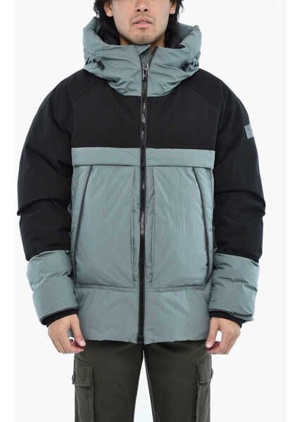 Geci de iarna Woolrich Two-Tone Rip Stop Check Teton Down Jacket With Frontal Zip Blue Barbati (BM 19377047) 1