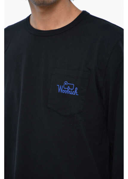 Tricouri Woolrich Long Sleeve Crew-Neck T-Shirt With Breast Pocket Blue Barbati (BM 19377071) 3