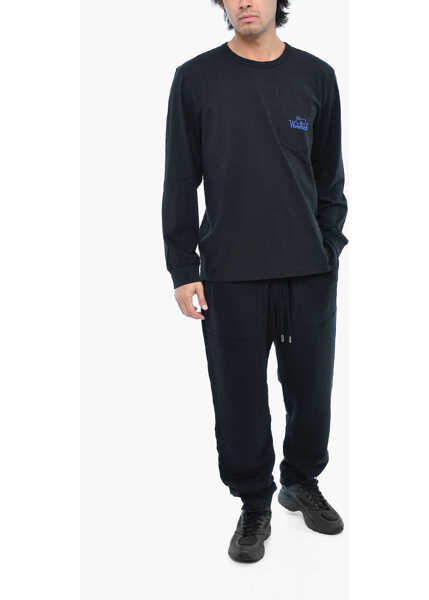 Tricouri Woolrich Long Sleeve Crew-Neck T-Shirt With Breast Pocket Blue Barbati (BM 19377071) 4