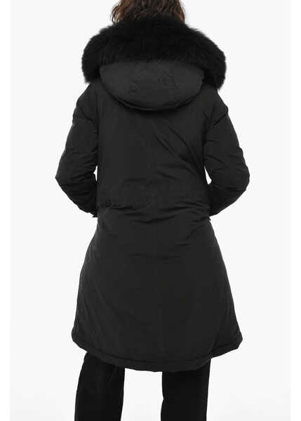 Geci de iarna Woolrich Solid Color Keystone Down Jacket With Fur On Hood Black Femei (BM 19377107) 2