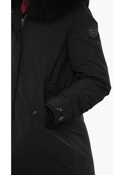 Geci de iarna Woolrich Solid Color Keystone Down Jacket With Fur On Hood Black Femei (BM 19377107) 3