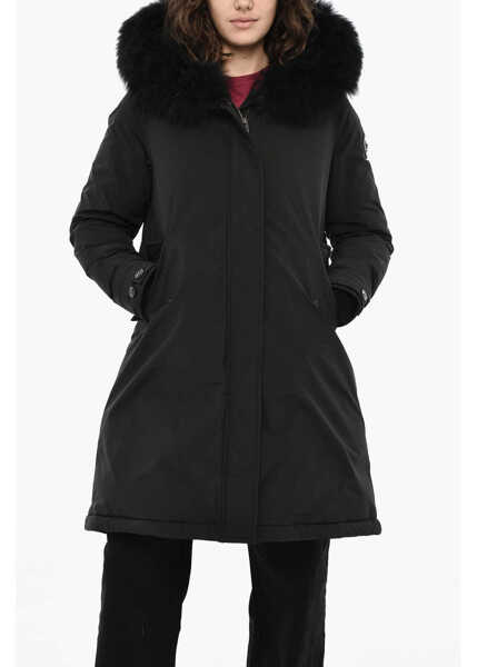Geci de iarna Woolrich Solid Color Keystone Down Jacket With Fur On Hood Black Femei (BM 19377107) 1
