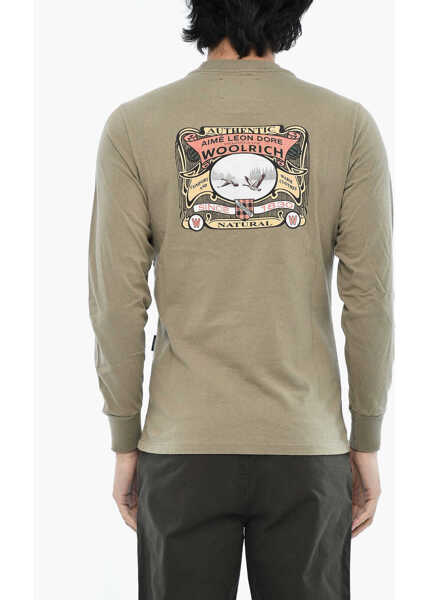 Tricouri Woolrich Aime Leon Dore Long Sleeves Crew-Neck T-Shirt With Back Pri Green Barbati (BM 19377110) 2