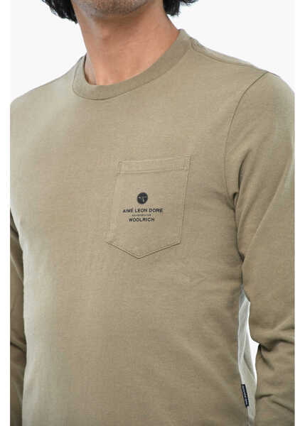 Tricouri Woolrich Aime Leon Dore Long Sleeves Crew-Neck T-Shirt With Back Pri Green Barbati (BM 19377110) 3