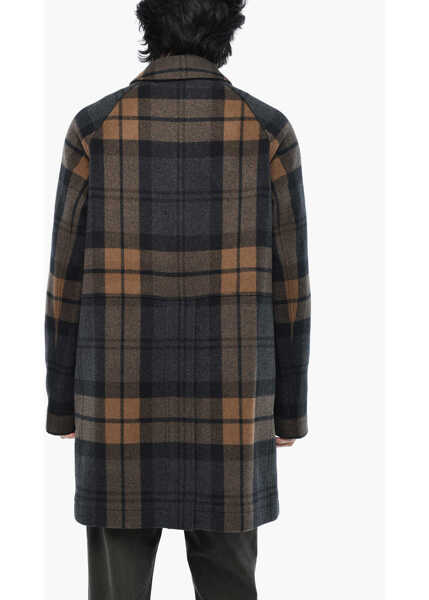 Paltoane Woolrich Wool And Nylon Check Upstate Coat With Hidden Closure Brown Barbati (BM 19377113) 2