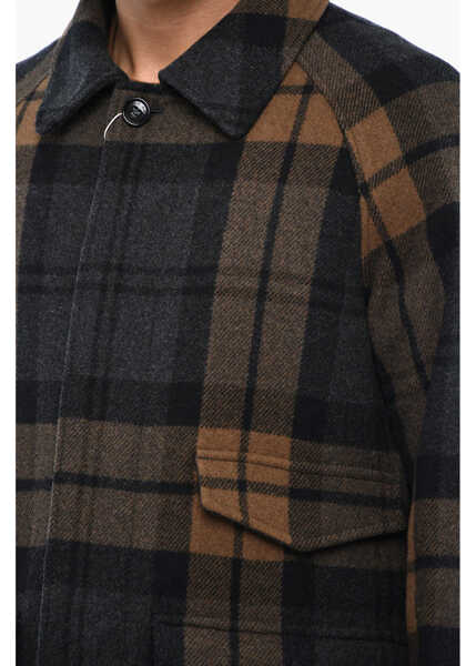 Paltoane Woolrich Wool And Nylon Check Upstate Coat With Hidden Closure Brown Barbati (BM 19377113) 3