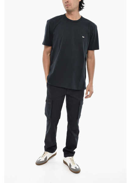 Tricouri Woolrich Cotton Sheep Crew-Neck T-Shirt With Embroidery Monogram Blue Barbati (BM 19377176) 4