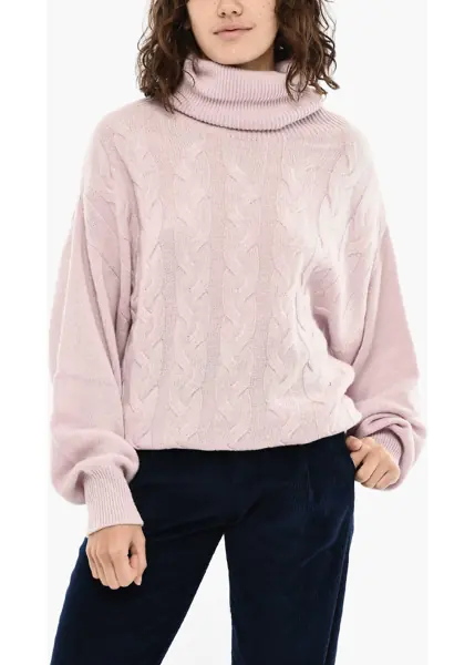 Pulovere Woolrich Cashmere Aran Motif Turtleneck Sweater Pink Femei (BM 19377206) 1