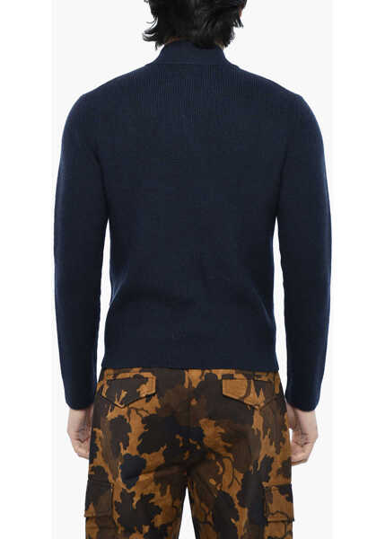 Pulovere Woolrich Ribbed Half Zip Sweater With Ton On Ton Monogram Blue Barbati (BM 19377293) 2