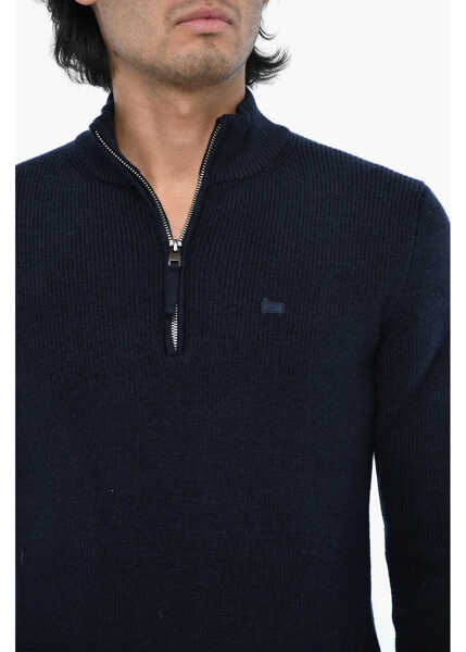 Pulovere Woolrich Ribbed Half Zip Sweater With Ton On Ton Monogram Blue Barbati (BM 19377293) 3