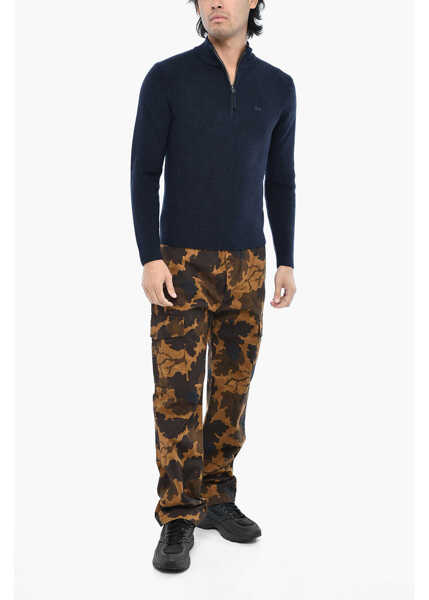 Pulovere Woolrich Ribbed Half Zip Sweater With Ton On Ton Monogram Blue Barbati (BM 19377293) 4