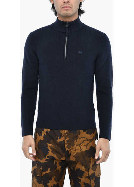 Pulovere Woolrich Ribbed Half Zip Sweater With Ton On Ton Monogram Blue Barbati (BM 19377293) 1