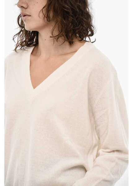 Pulovere Woolrich Wool And Cashmere V-Neck Sweater White Femei (BM 19377305) 3