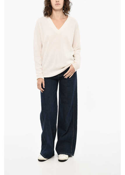 Pulovere Woolrich Wool And Cashmere V-Neck Sweater White Femei (BM 19377305) 4