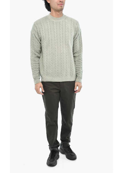 Pulovere Woolrich Virgin Wool Aran Motif Crew-Neck Sweater Green Barbati (BM 19377329) 4