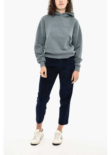 Bluze de trening Woolrich Fleeced Cotton Hoodie With Frontal Logo Blue Femei (BM 19377341) 4