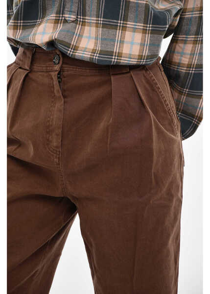 Pantaloni casual Woolrich Cotton Twill Double Pleated Cargo Pants Brown Femei (BM 19377344) 3