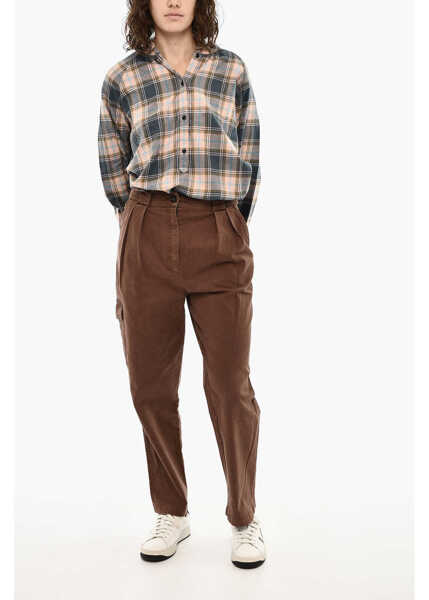 Pantaloni casual Woolrich Cotton Twill Double Pleated Cargo Pants Brown Femei (BM 19377344) 4