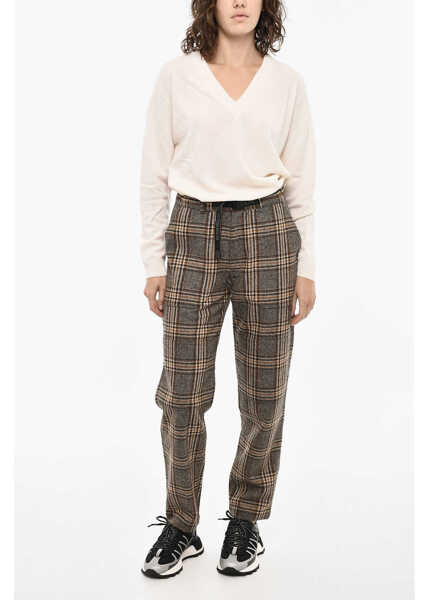 Pantaloni casual Woolrich Wool Blend Check Baker Pants With Drawstring Waist Brown Femei (BM 19377347) 4