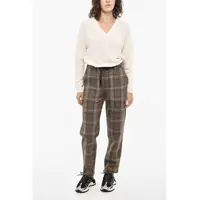 Pantaloni casual Woolrich Dama - Pantaloni casual Woolrich Wool Blend Check Baker Pants With Drawstring Waist Brown Femei (BM 19377347) - B-mall.ro
