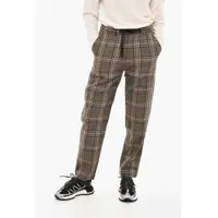 Pantaloni casual Wool Blend Check Baker Pants With Drawstring Waist Femei