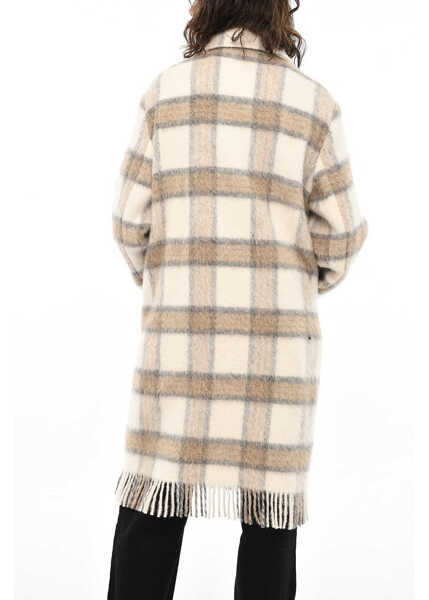 Paltoane Woolrich Wool Blend Check Long Coat With Fringes Beige Femei (BM 19377359) 2