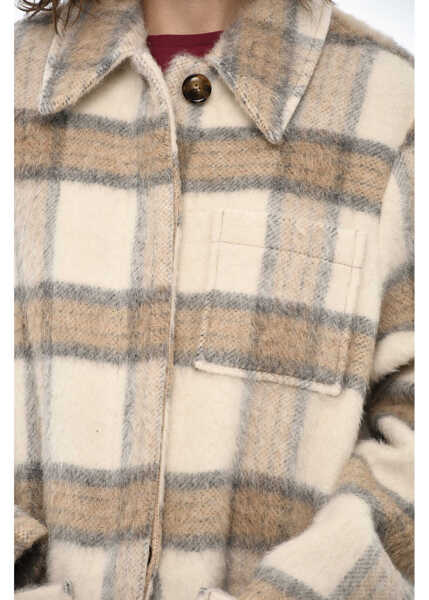 Paltoane Woolrich Wool Blend Check Long Coat With Fringes Beige Femei (BM 19377359) 3