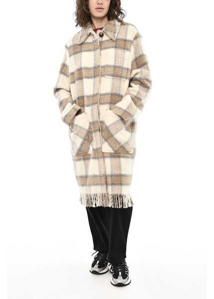 Paltoane Woolrich Wool Blend Check Long Coat With Fringes Beige Femei (BM 19377359) 4