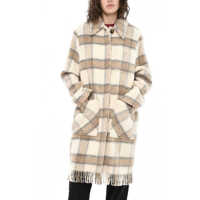 Paltoane Wool Blend Check Long Coat With Fringes Femei