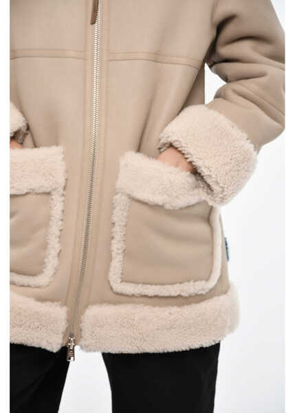 Paltoane Woolrich Leather Harmony Coat With Sherpa Details Beige Femei (BM 19377365) 3