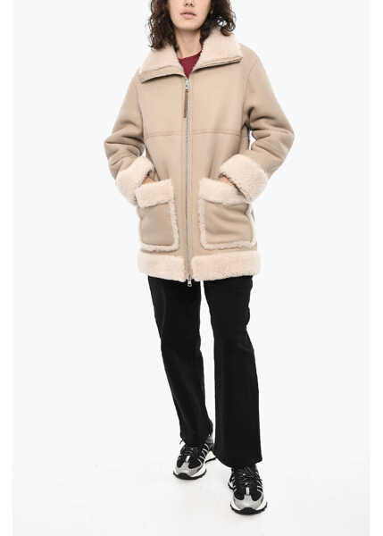 Paltoane Woolrich Leather Harmony Coat With Sherpa Details Beige Femei (BM 19377365) 4