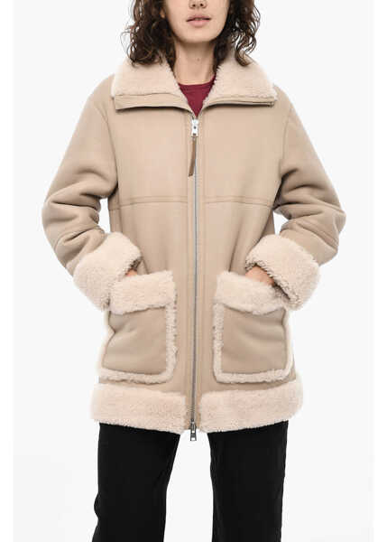 Paltoane Woolrich Leather Harmony Coat With Sherpa Details Beige Femei (BM 19377365) 1