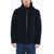 Woolrich Wool And Nylon Pacific Down Jacket With Hood Blue
