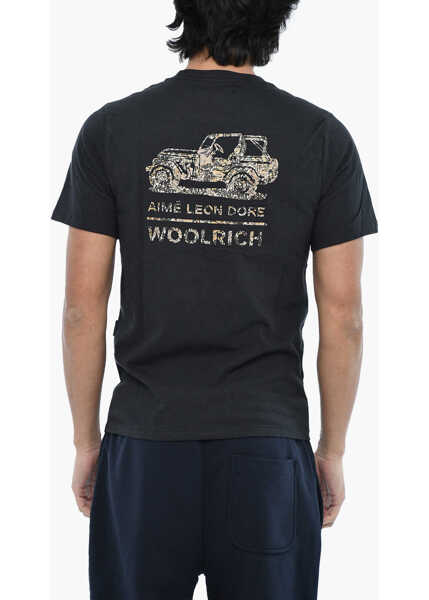 Tricouri Woolrich Aime Leon Dore Cotton Crew-Neck T-Shirt With Camouflage Log Black Barbati (BM 19377404) 2