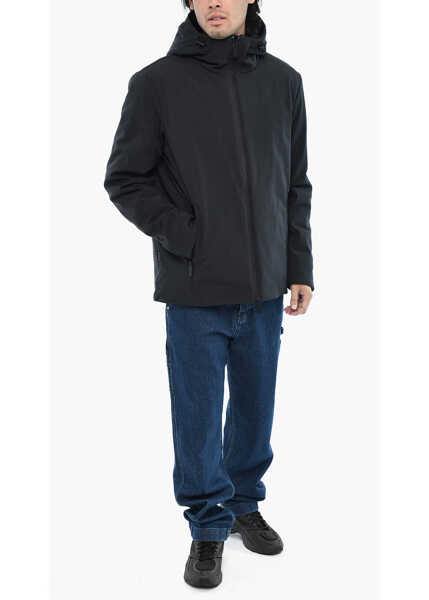 Geci de iarna Woolrich Solid Color Pacific Down Jacket With Ton On Ton Side Logo Black Barbati (BM 19377500) 4