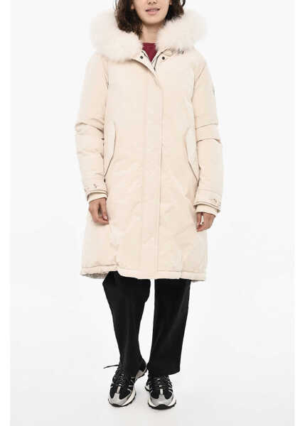 Geci de iarna Woolrich Solid Color Keystone Down Jacket With Fur On Hood White Femei (BM 19377509) 4