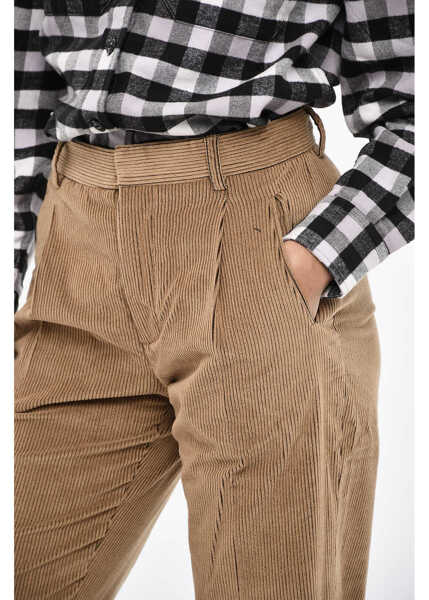 Pantaloni casual Woolrich Corduroy Double Pleat Pants Brown Femei (BM 19377512) 3