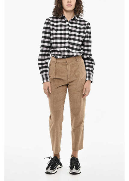 Pantaloni casual Woolrich Corduroy Double Pleat Pants Brown Femei (BM 19377512) 4