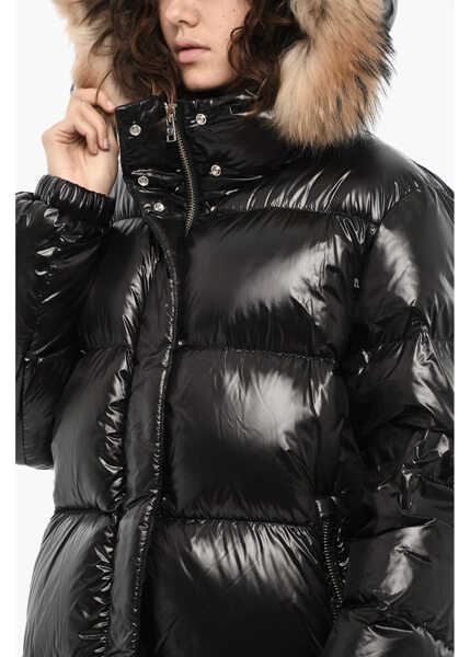Geci de iarna Woolrich Patent Quilted Aliquippa Down Jacket With Fur Black Femei (BM 19377521) 3