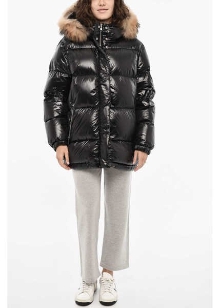 Geci de iarna Woolrich Patent Quilted Aliquippa Down Jacket With Fur Black Femei (BM 19377521) 4