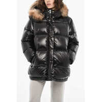 Geci de iarna Patent Quilted Aliquippa Down Jacket With Fur Femei