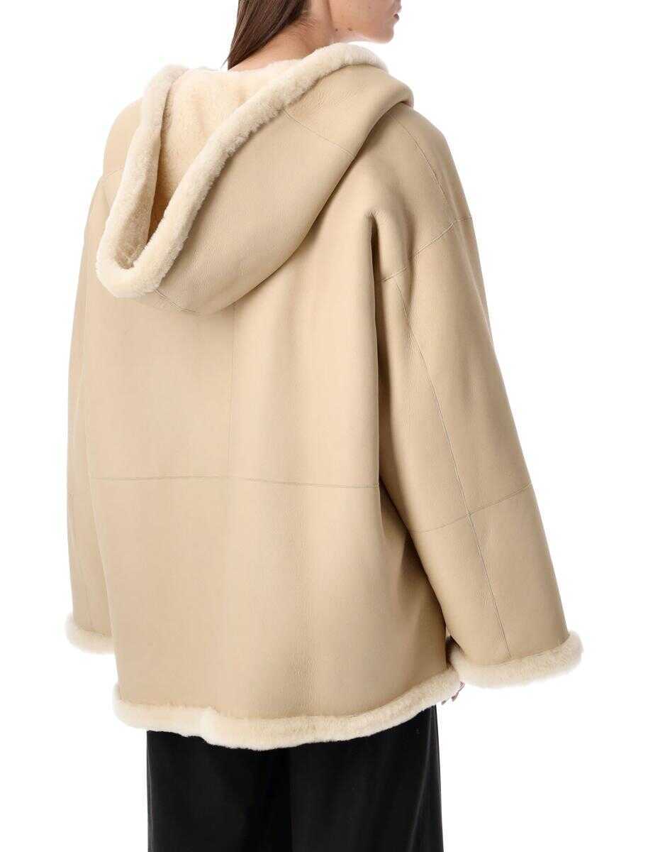 Geci Alberta Ferretti Alberta Ferretti Reversible Hooded Shearling Jacket Beige Femei (BM 19391061) 5
